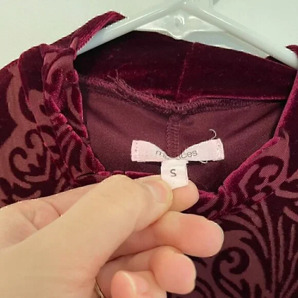 MAURICES Velvet Shift Dress Burnout Pattern Burgundy Maroon Red High Neck Velour - Picture 6 of 12